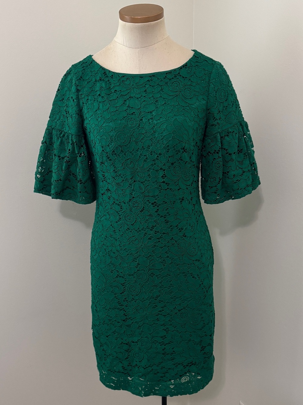 Lauren Ralph Lauren 4 Emerald Green Floral Lace Knee Length Sheath Dress